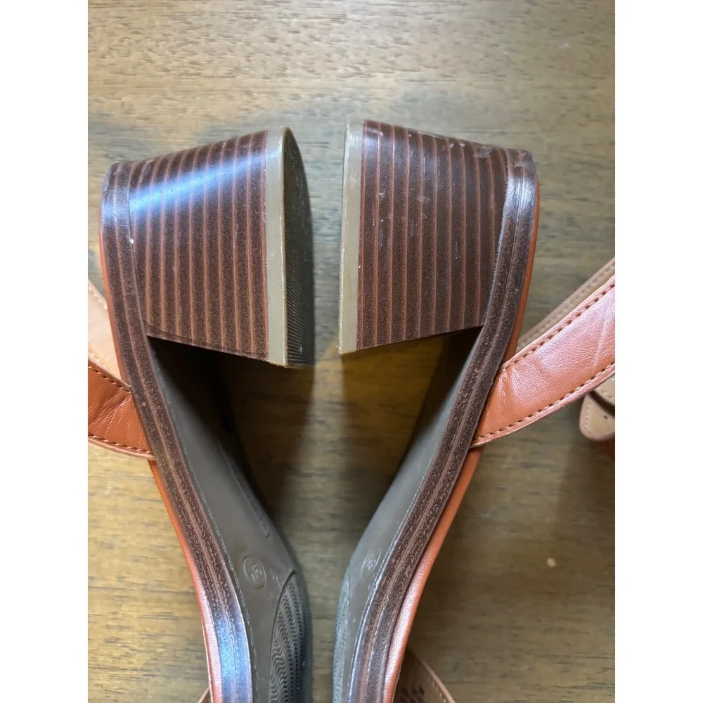 Tommy Hilfiger Tan Brown Ankle Strap Block Heel Square Toe Sandals